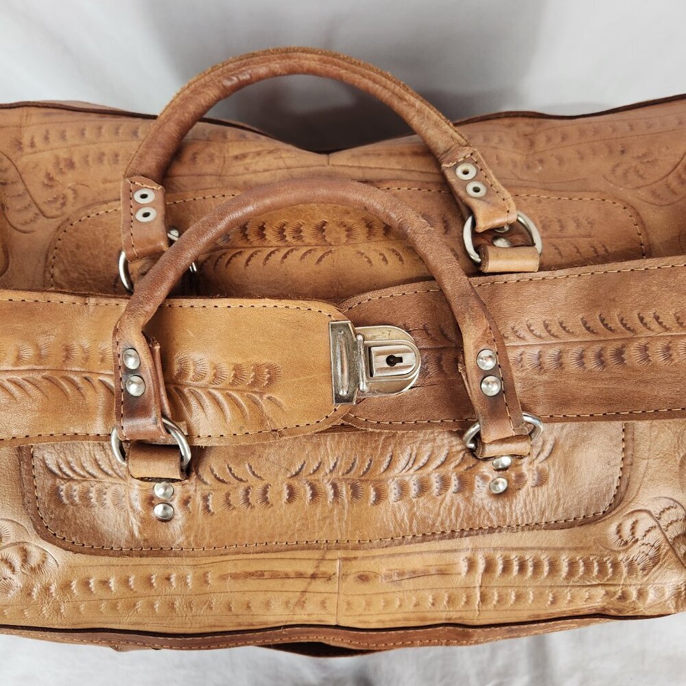 Force Ten West Authentic Handmade Leather Large Duffle Bag Vtg  British Tan - Picture 5 of 12